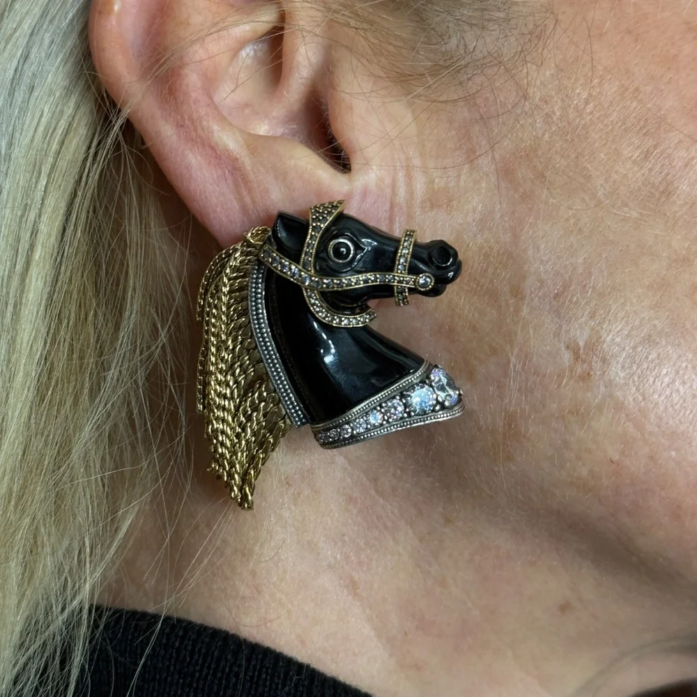 Vivienne Westwood Rare Horse Earrings w/ Swarovski Crystals and dangly gold - Picture 2 of 10